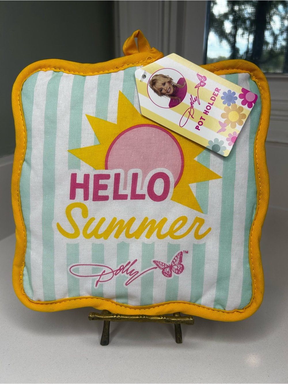 NWT Dolly Parton summer yellow pink stripe pot holder